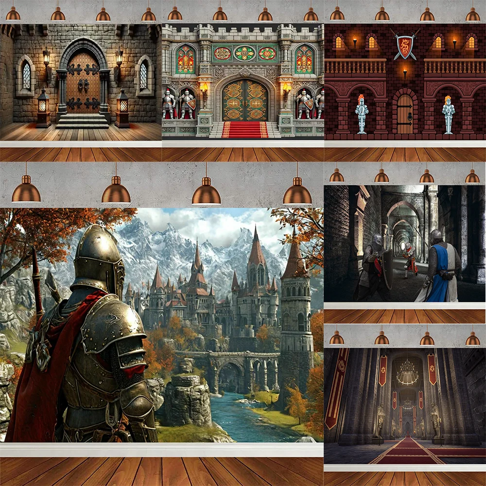 

Middle Ages Armored Knight Theme Birthday Backdrop Europe Century Castle Backgrounds Baby Shower Kids Boys Decoration Supplies