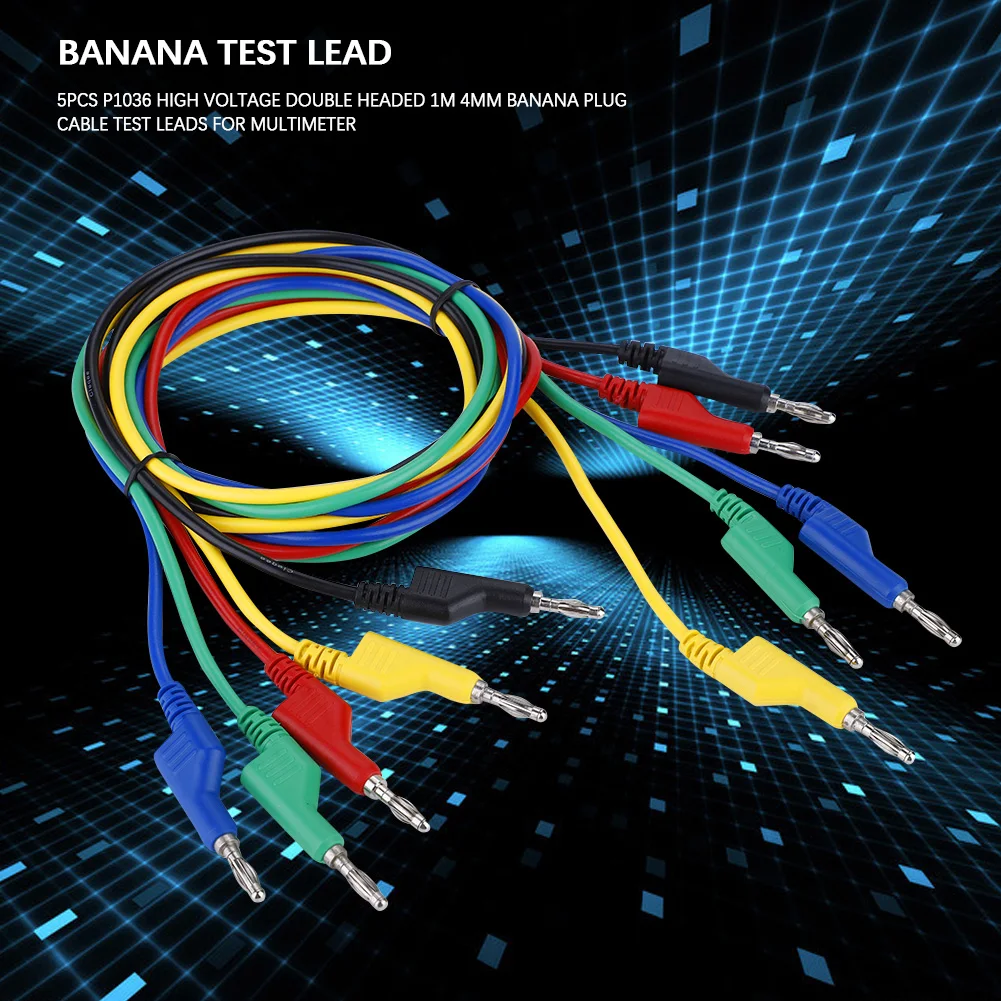 

5pcs P1036 High Voltage Double Headed 1M 4mm Banana Plug Cable Test Leads For Multimeter