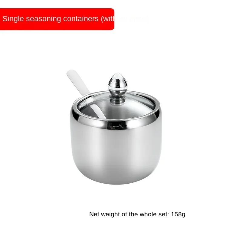 Stainless Steel Coffee Sugar Bowl Sugar Pot with Spoon Cup Cover Condiment Pot Spice Container Canister Home Kitchen Favors