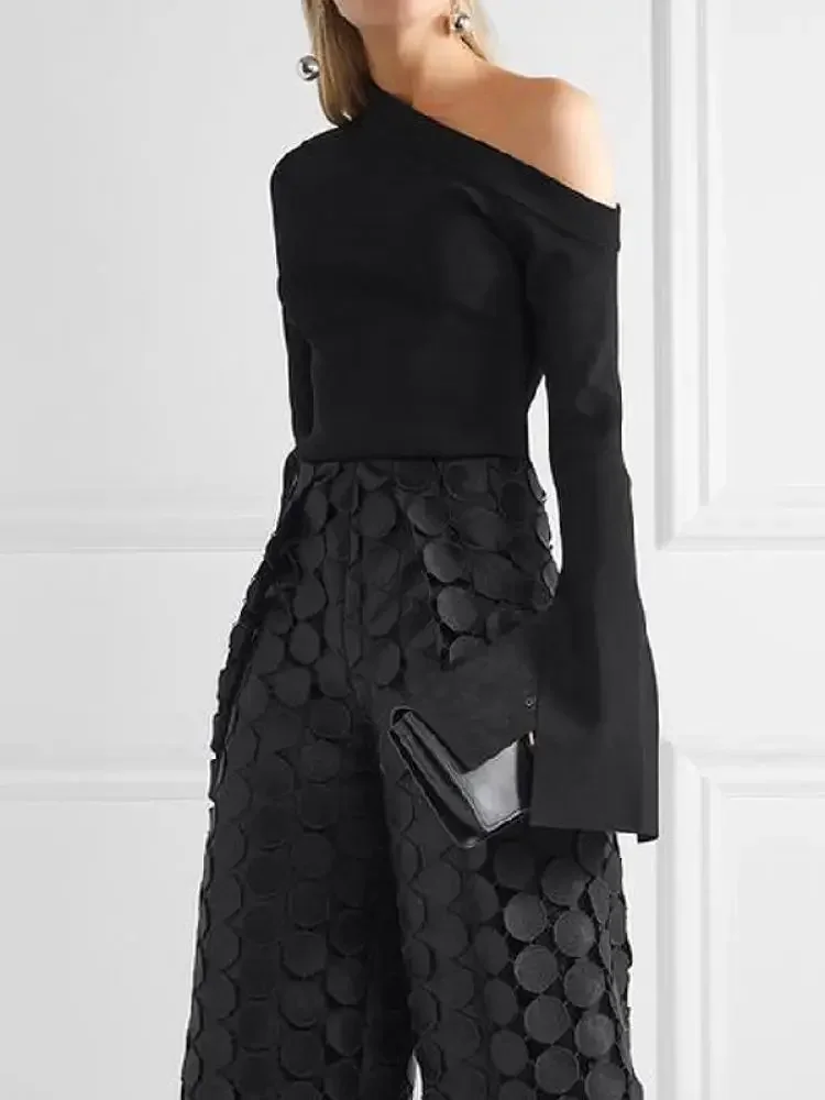 

Women's 2026 Spring New Elegant Luxury Black T-shirt Structured One-Shoulder Cutout Long Sleeve Cropped Formal Party Shirt Top