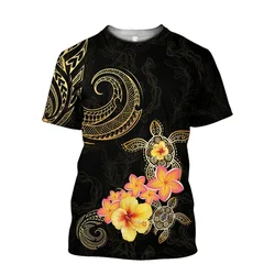 3D printed men's T-shirt, hibiscus flower turtle printed informal sweater Polynesian tribe seaweed men's Couple costume