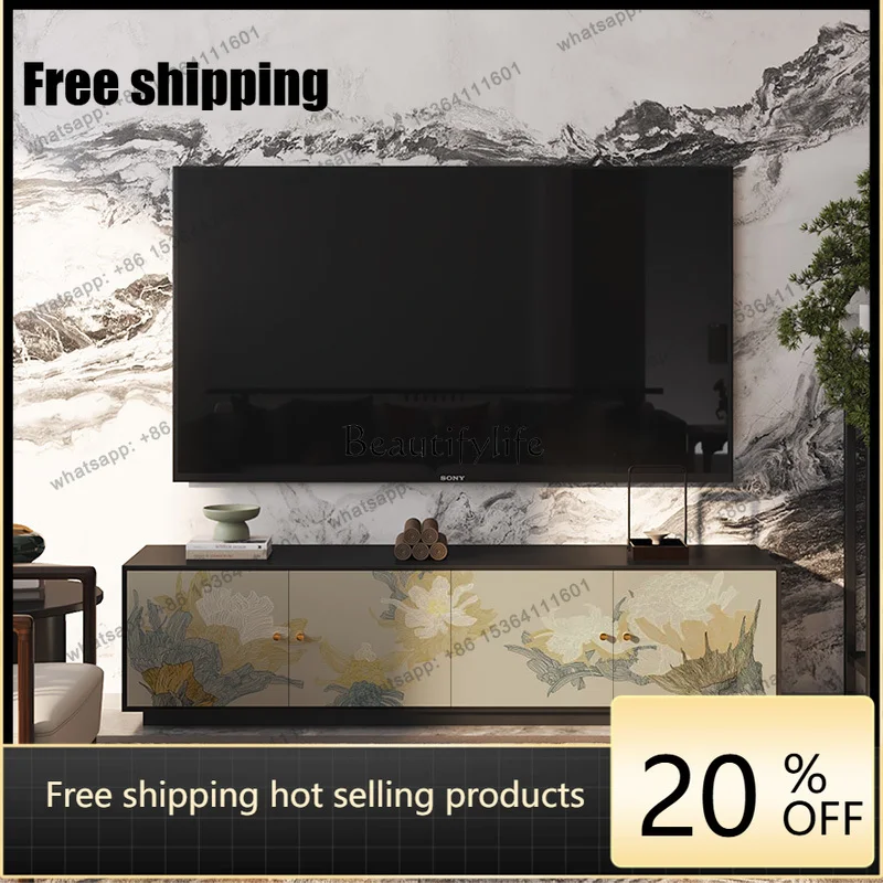 Factory Direct  New Chinese simple flower household solid wood TV cabinet living room decorative locker