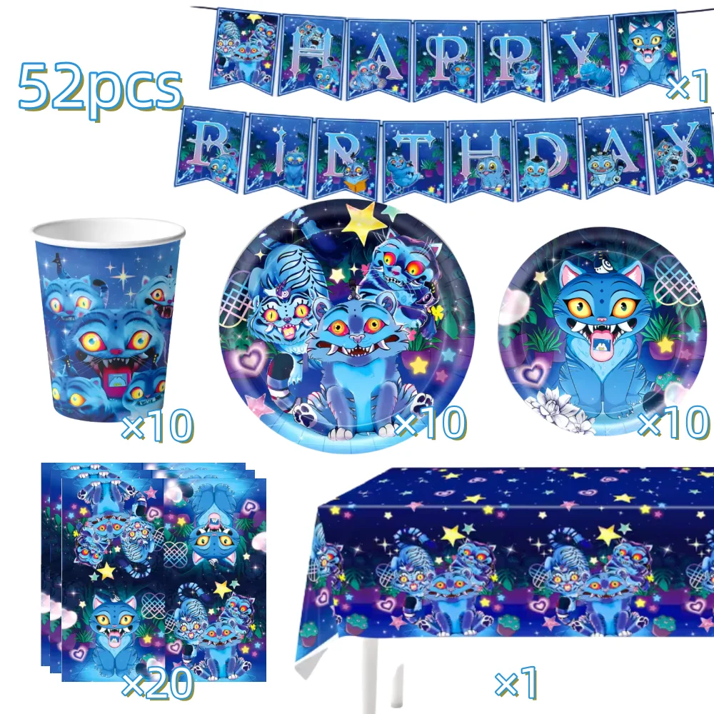 جديد شيطان هنتر النمر ديربي الطرف الديكور مجموعة أدوات المائدة كأس لوحة بالون للأطفال عيد ميلاد سعيد لوازم الحفلات كابينة تصوير