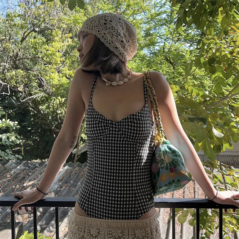 

Sweet id Design One-Piece Swimsuit Women's Steel Support Vaion Hot Spring Soaking Hide Belly Casual Swimwear