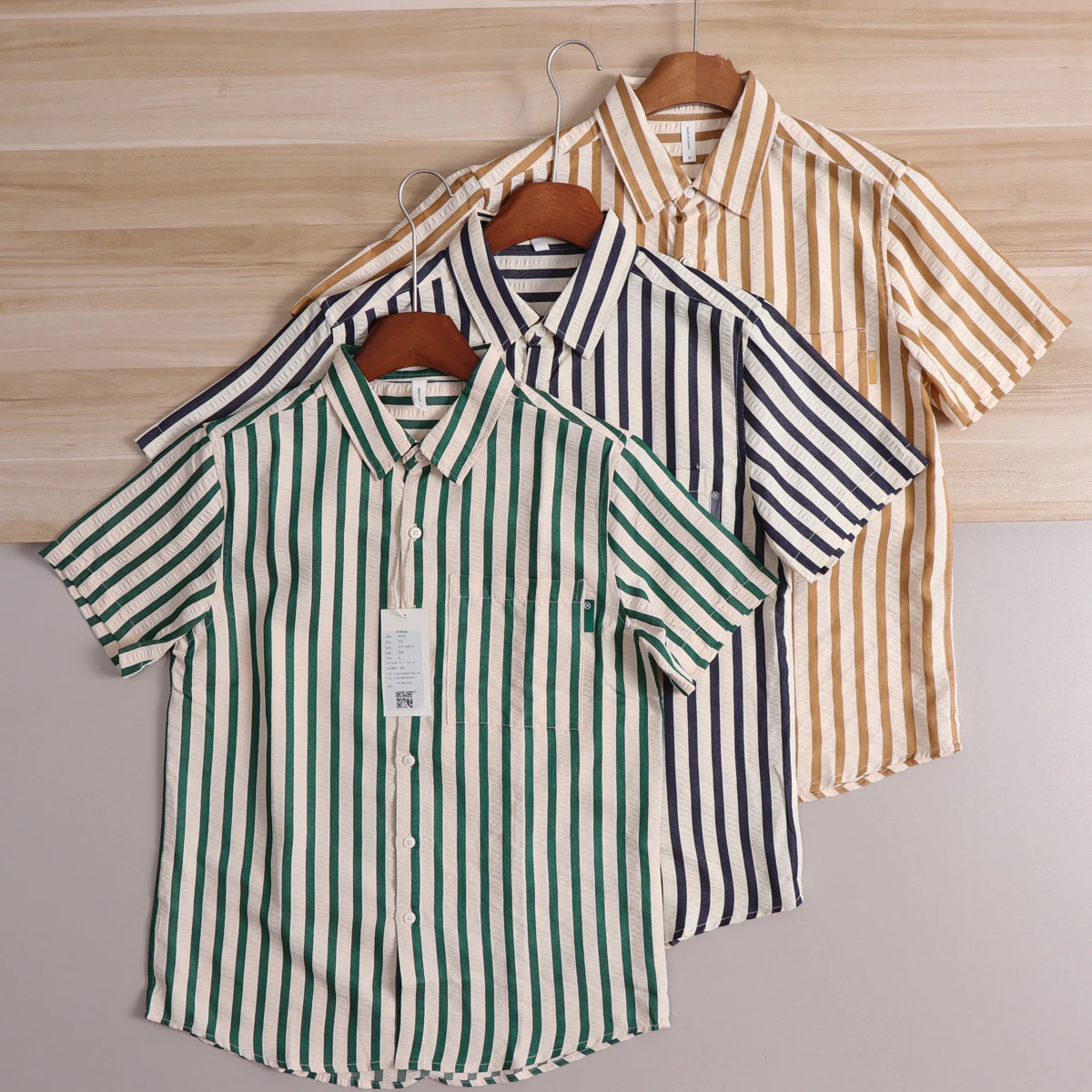 

Light Luxury Japanese Style Stripes Short Sleeve Men's Summer Thin Outerwear Hong Kong Style Casual Loose Top