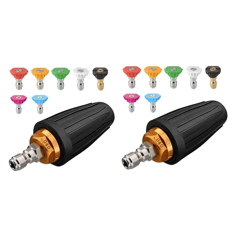 2X Turbo Nozzle For Pressure Washer, Rotating Nozzle And 14 Tips, 1/4 Inch Quick Connect, 4000 PSI