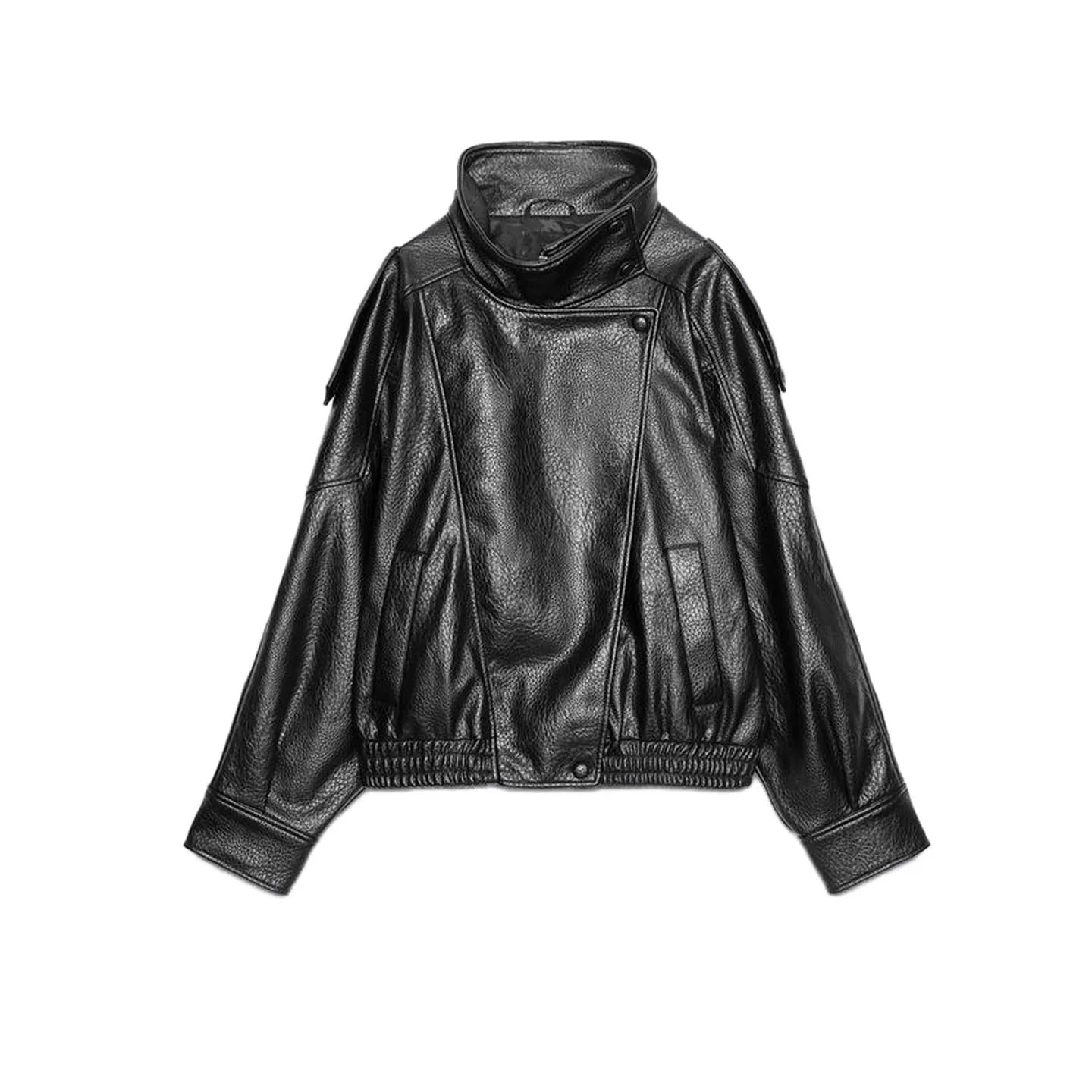 

Осеннее новое женское мотоциклетное пальто из искусственной кожи с длинным светом и воротником-стойкой, теплое повседневное прямое женское пальто...