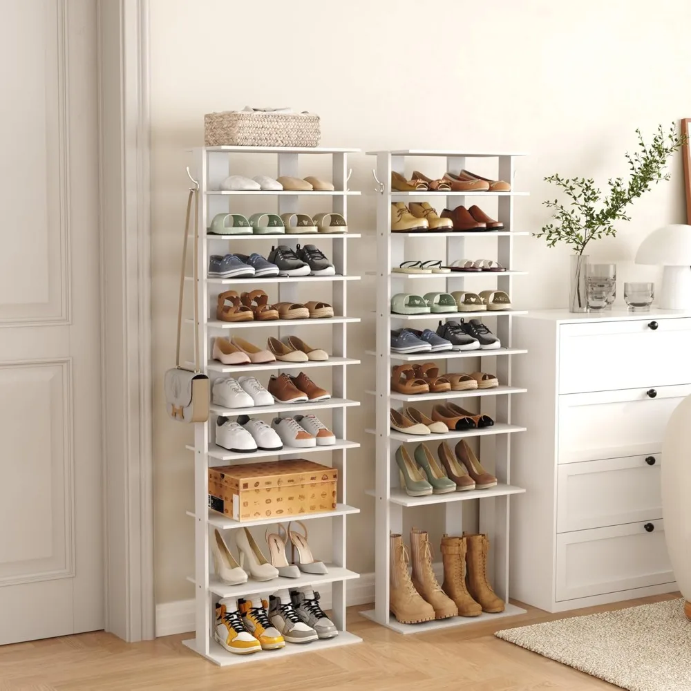 

10-Tier Vertical Shoe Rack, Corner Tower, Double Rows 10 Tiers Shoe Shelf, Slim Shoe Storage Unit for 20 Pairs of Shoes