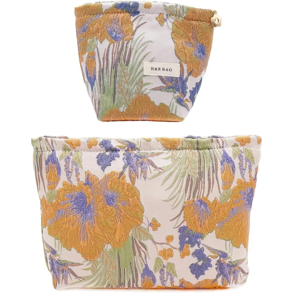 

2 Pcs Makeup Bags, Large Cosmetic Bag Travel Toiletry Bag Organizer for Women, Embroidery Craft