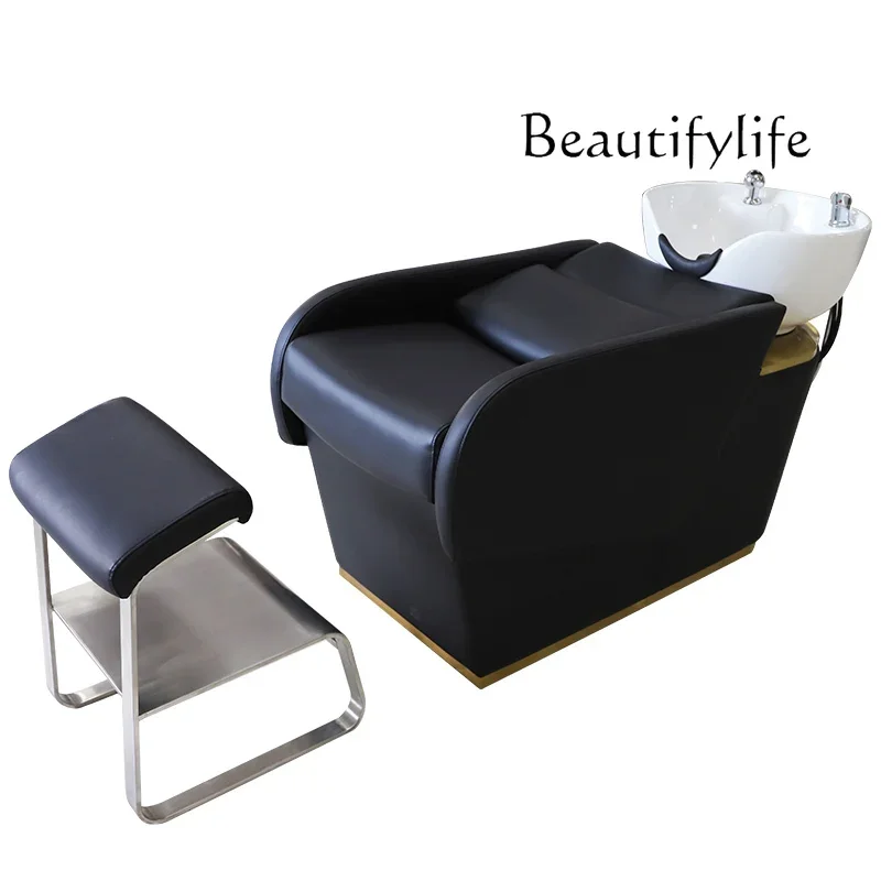 

Ceramic Basin Shampoo Chair Barber Shop for Hair Salon Sitting Half Lying Salon Stainless Steel Flushing Bed