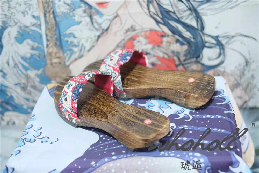 Japanische Holzclogs Damen Flip Flops Cosplay Hausschuhe Flacher Boden Sommer Kimono Sandalen Print Slipper – Detail 10