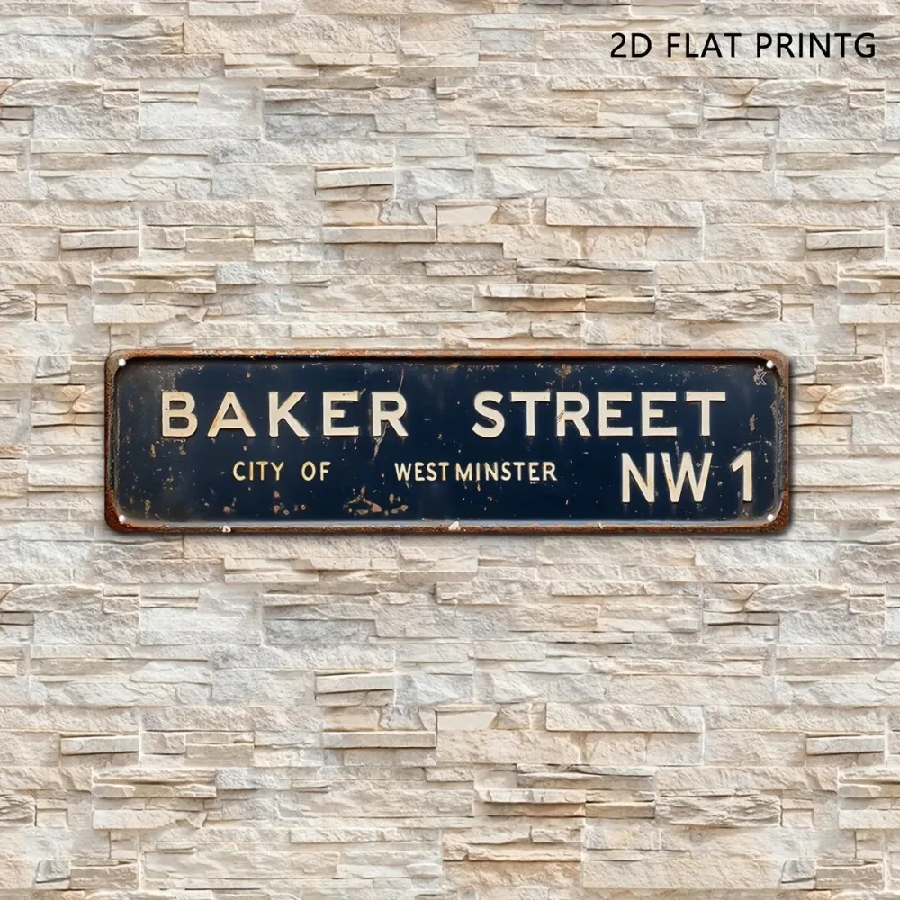CIFbuy 2D Flache Anpassbare Baker St NW Aluminium-Plakette, 15,7x3,9 Zoll, Wanddekoration für Männerhöhle, Garage, Bar, Café, Innen- und Außenbereich