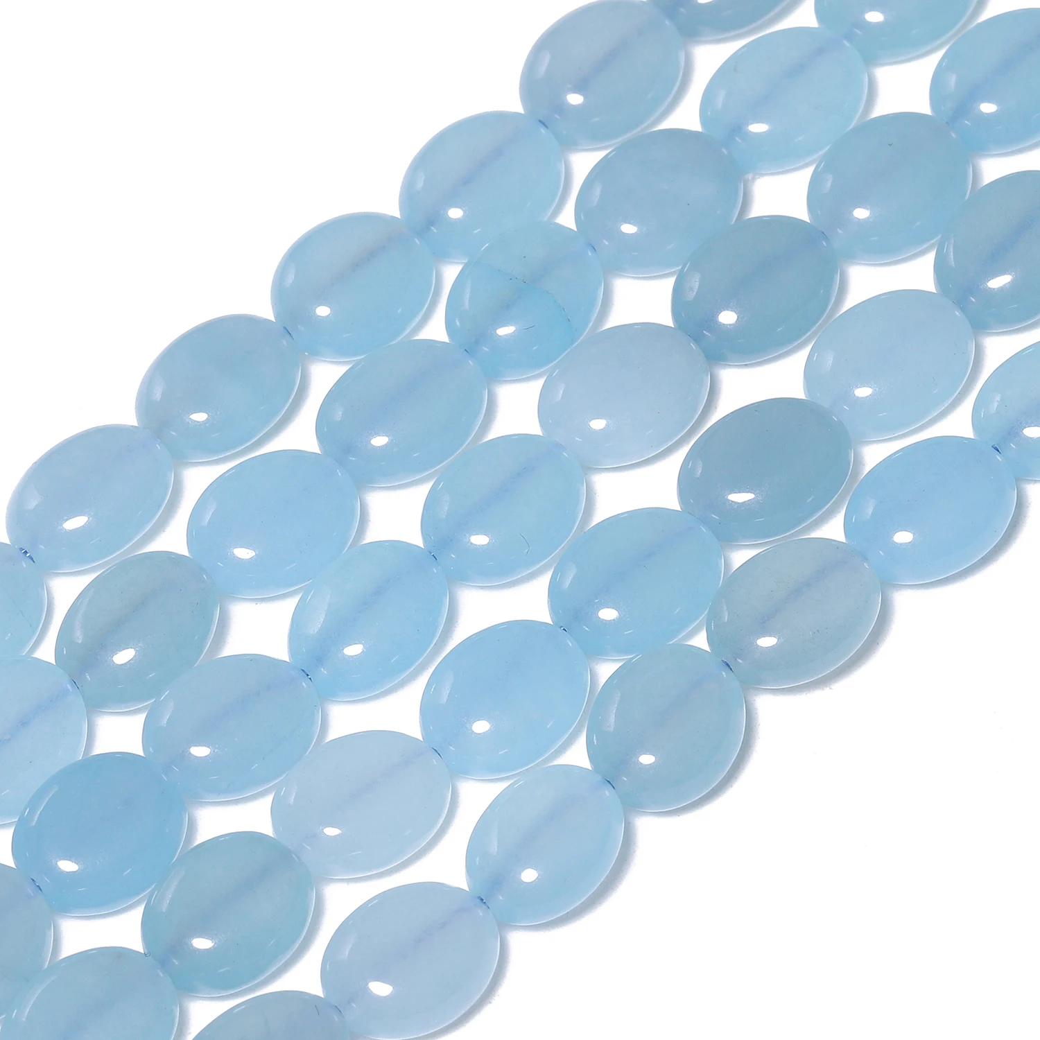 10x8mm Flat Oval Blue Aquamarine Beads Natural Stone Spacer Beads for Jewelry Making Supplies DIY Energy Bracelets Accessories