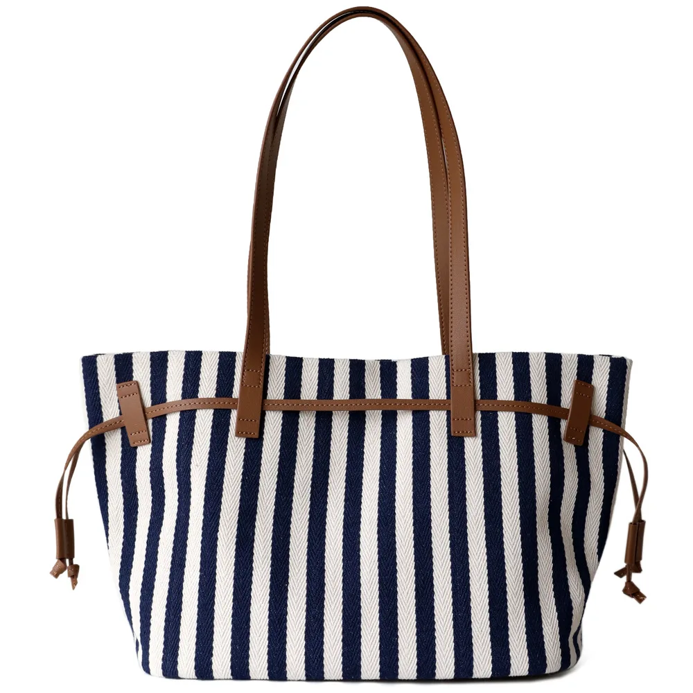 2023 New Large Capacity Canvas Women's Shoulder Bag Practical Contrast Stripe Shoulder Bag Women Big Beach Tote Bag Women