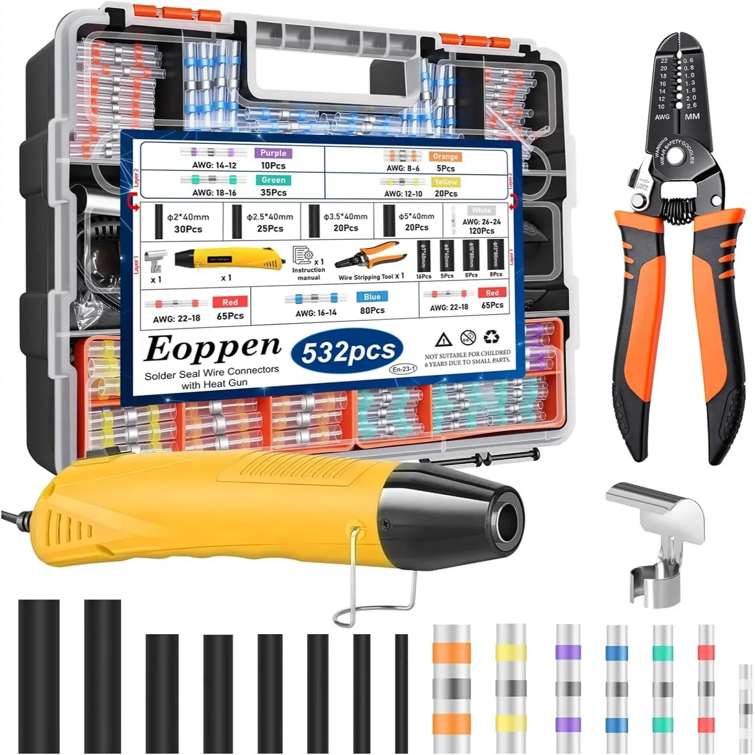 

532Pcs Solder Seal Wire Connectors Kit With Heat Shrink Tubing And Heat Gun Waterproof Insulated Electrical Terminals For Marine Automotive