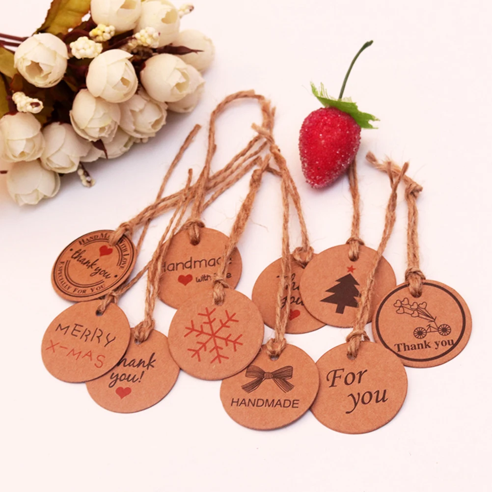 

100Pcs Kraft Paper Hanging Tags Vintage Round Thank You Gift Labels for Wedding Favors Birthday Christmas DIY Craft Decorations