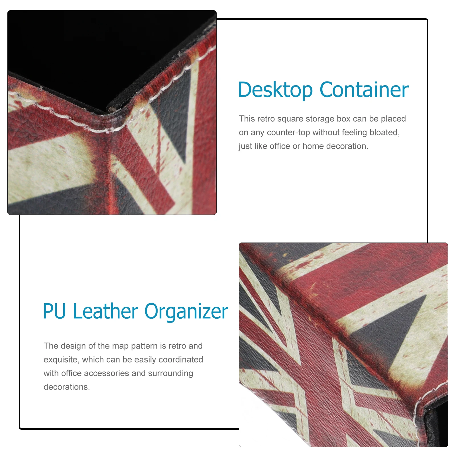 

1pc Retro Square Pu Desk Organizer 2 Compartments Stationery Storage Box For Pens Pencils Notes Bills Desktop Container