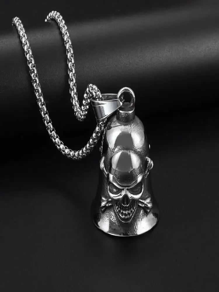 AliExpress NONE Retro Punk Domineering Skull Bell Pendant Necklace Suitable for Men Cycling Motorcycle Accessories Gift