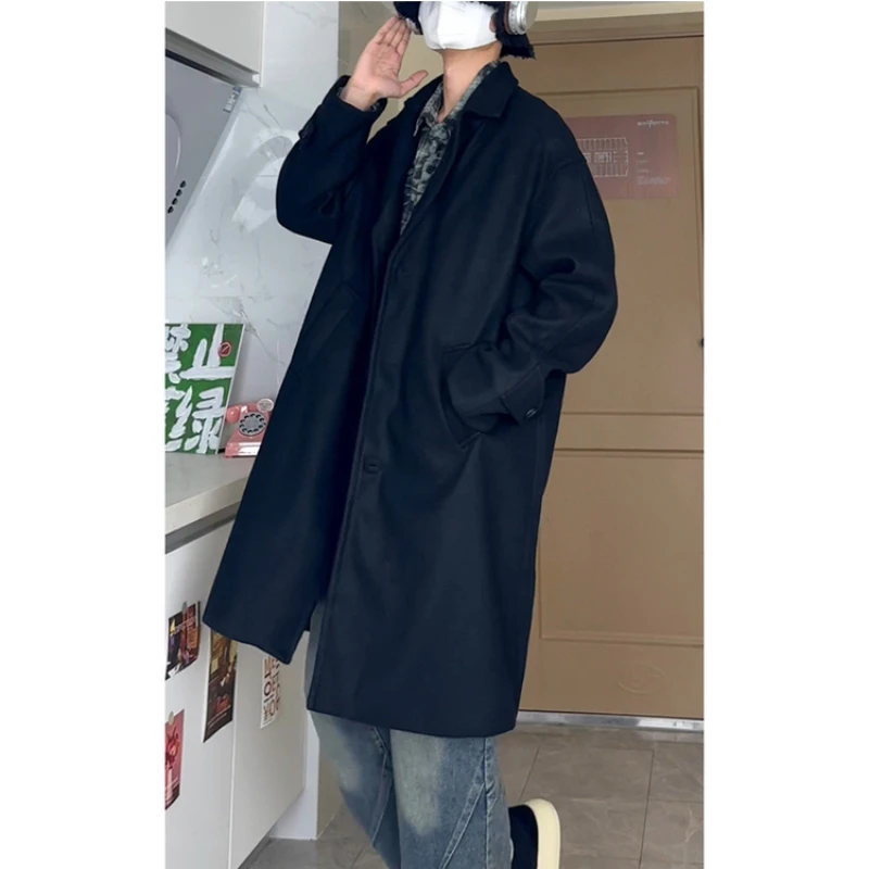

M-5XL High-quality Men's Solid Color Medium-length Windbreaker, Young Men's Warm Woolen Coat, Daily Commute Outerwear.