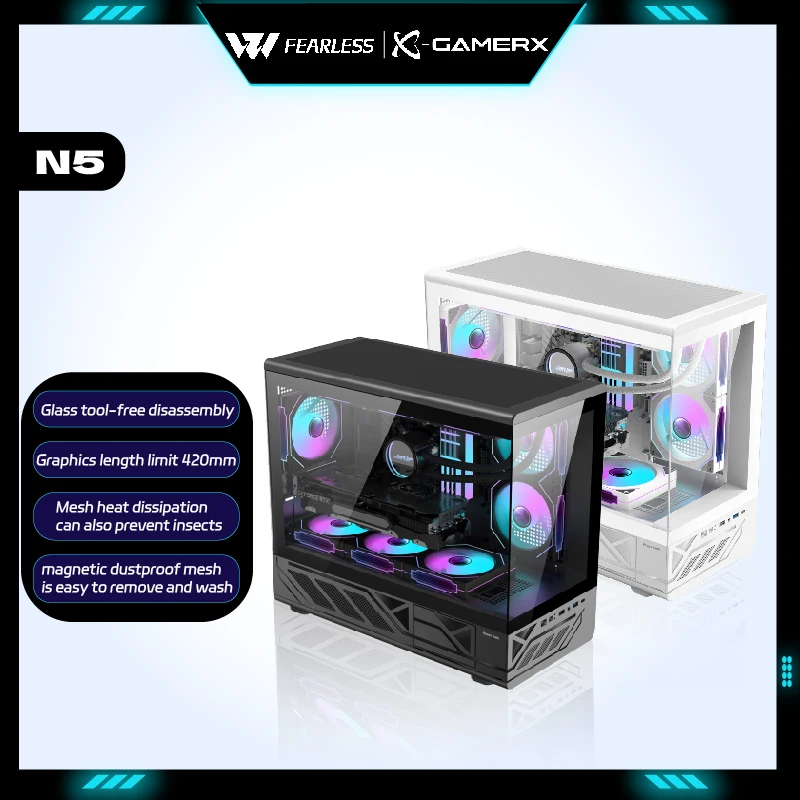 

Power train N5 MATX PC Case glass side transparent column-free sea view room 360 water-cooled computer case gabinetes gamer