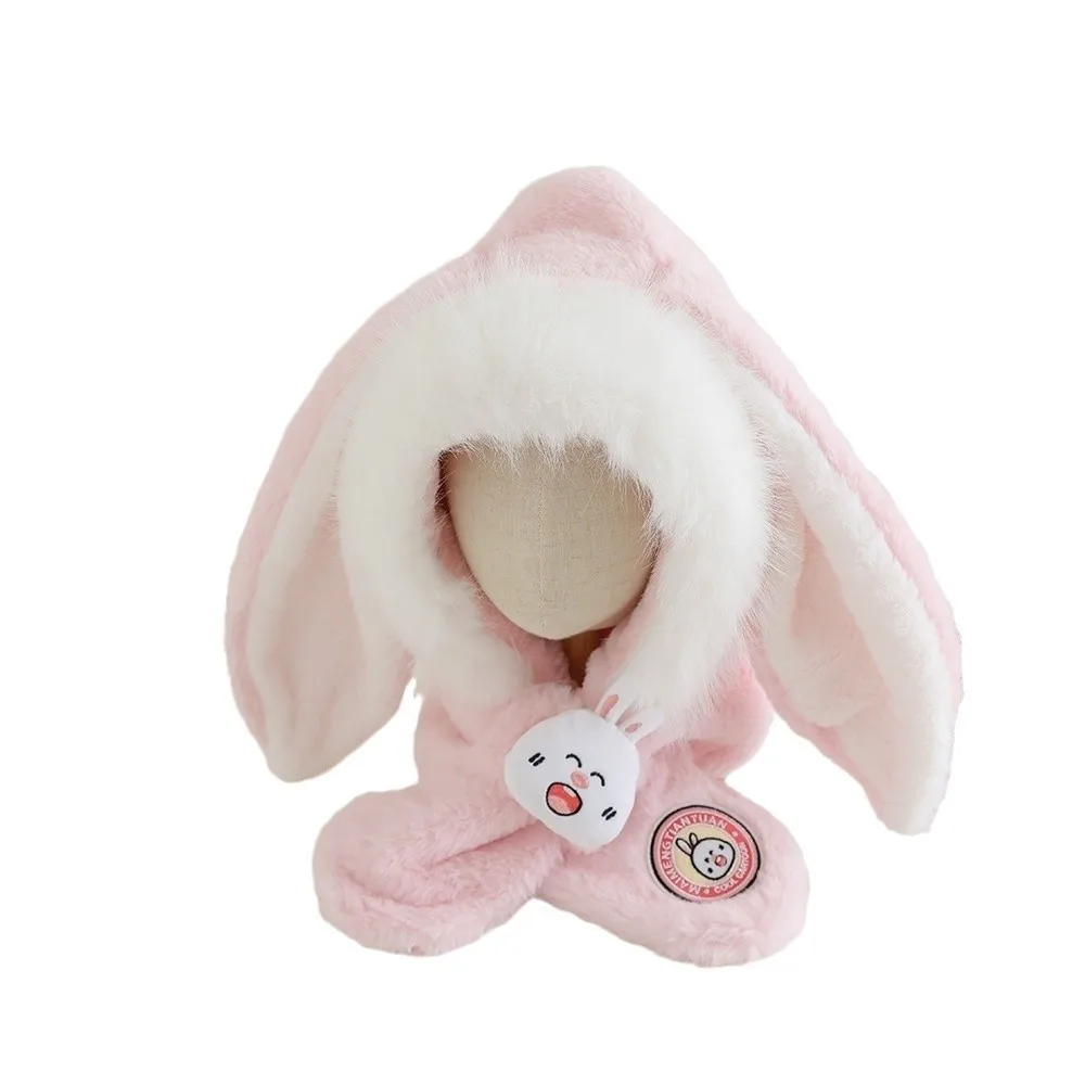 

New Integrated Hat Scarf Set Windproof Warm Neck Warmer Coldproof Long Rabbit Ears Pullover Cap Autumn and Winter