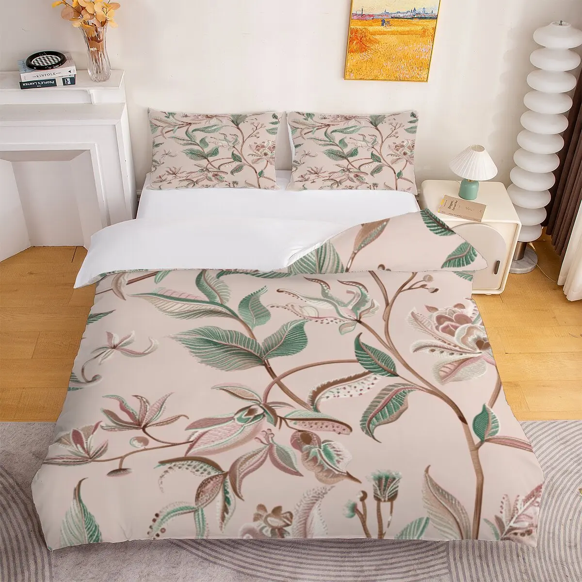 Floral pattern  Down duvet cover large size  pearl embellishment  Room decoration bedding set