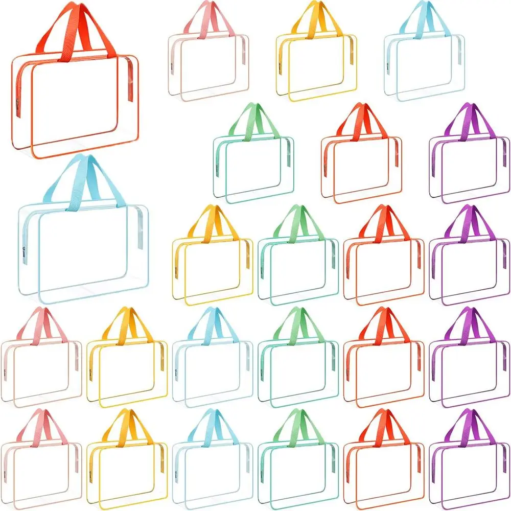 

24 больших многоразовых прозрачных сумок для хранения из ПВХ, водонепроницаемые прозрачные пластиковые косметички для организации туалетных принадлежностей