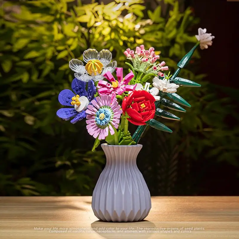 730pcs Vase color is random bouquets potted plants creative desktop decorations birthday gifts building blocks flower toys