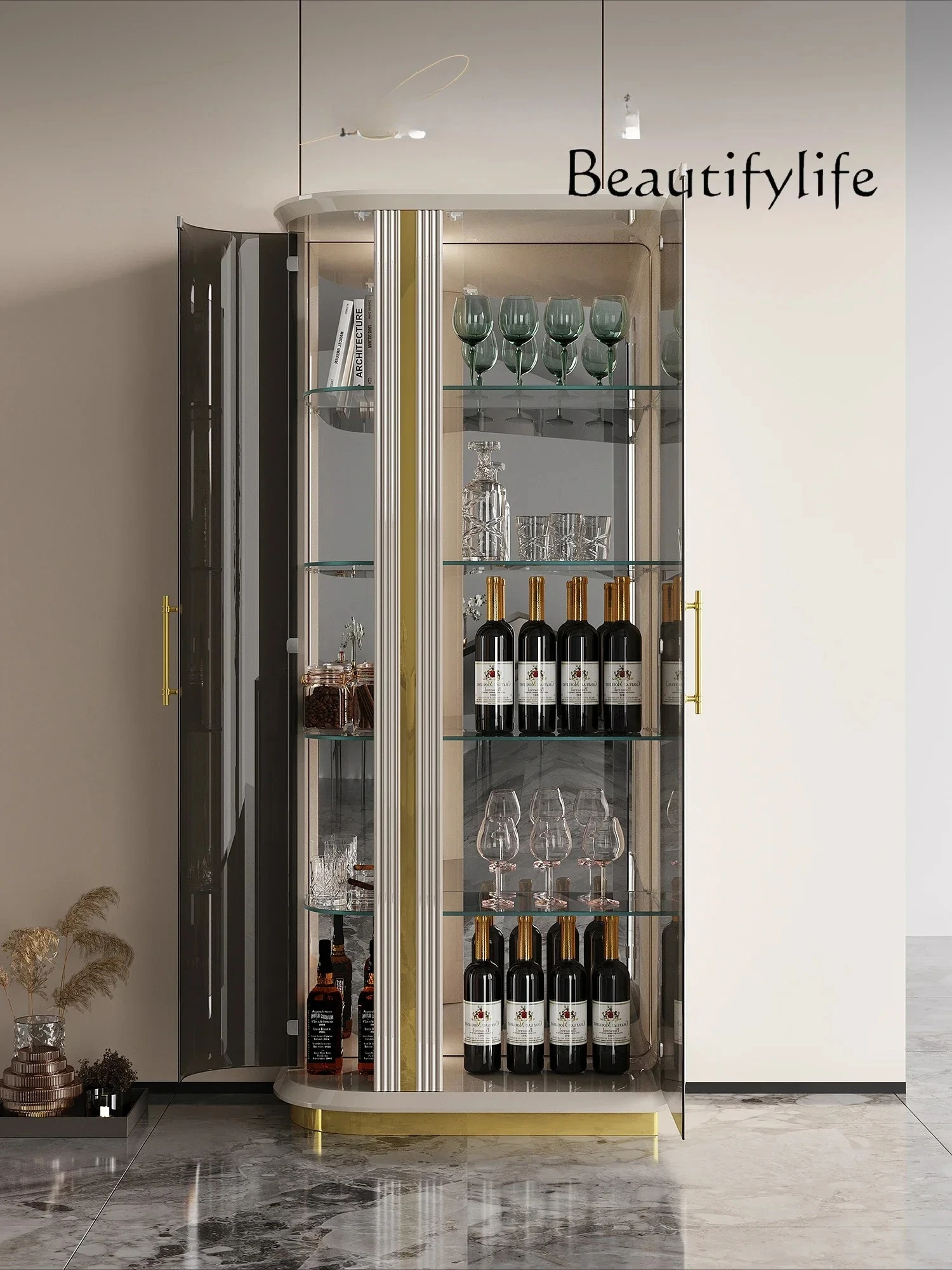 

Living Room Wall Wine Cabinet Display Cabinet Household Light Luxury High-End Cabinet with Glass Door Solid Wood New