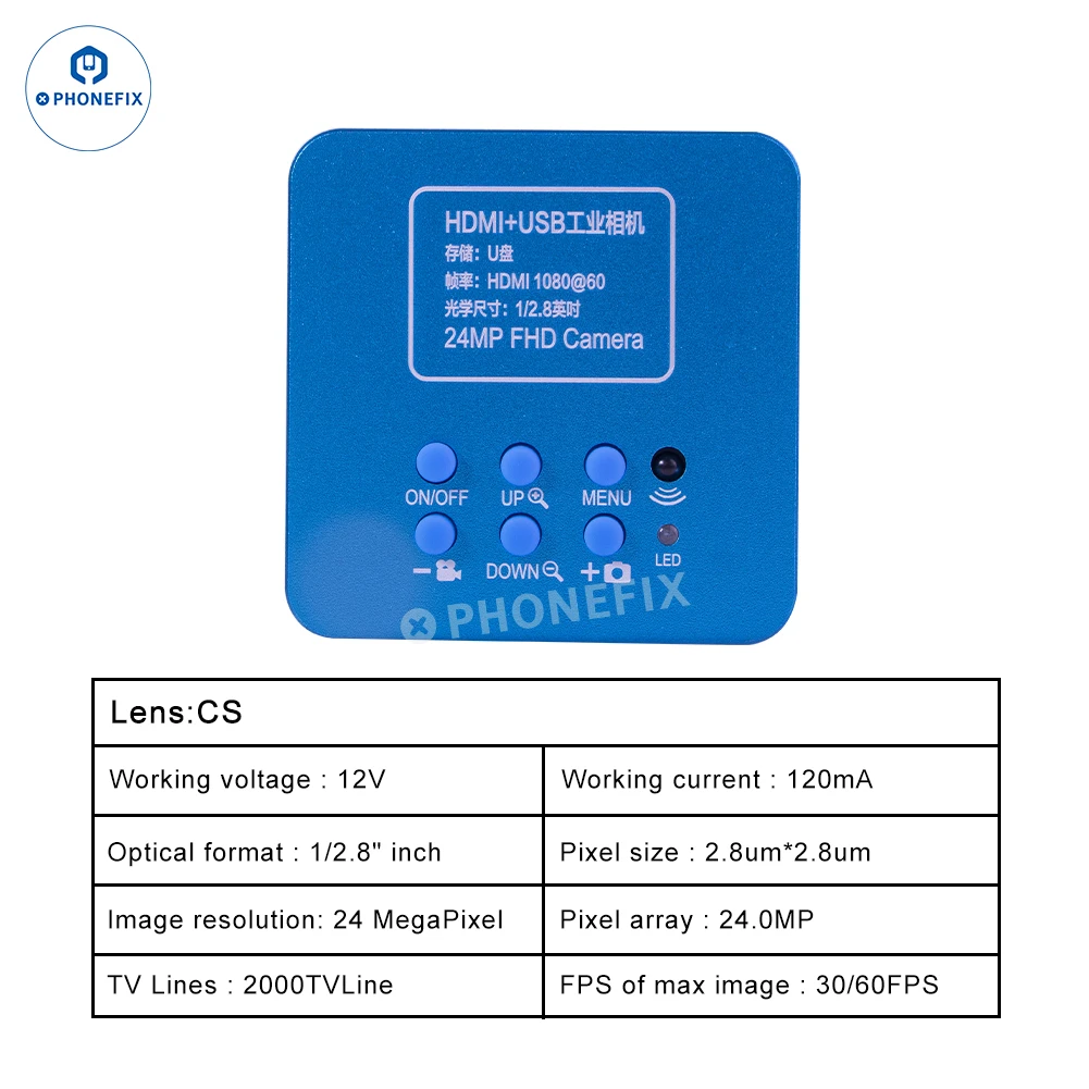 24MP 2K 1080P 60FPS USB HDMI Industry Video Microscope Camera USB TF Digital HD Camera Magnifier For Mobile Phone Chip Repair