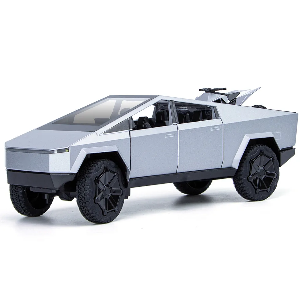 

1: 24 Tesla Pickup Simulation Sound and Light Gold Car Model Ornament Children's Birthday Gift Toy High Detail Collectibles