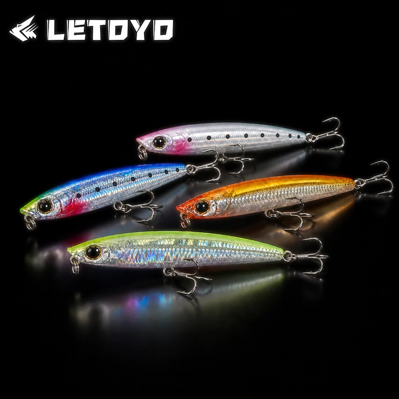 LETOYO 2.76in Realistic Floating Topwater Stick Bait Walk-the-Dog Action Hard Fishing Lure for Bass Pike Perch Trout and Seabass