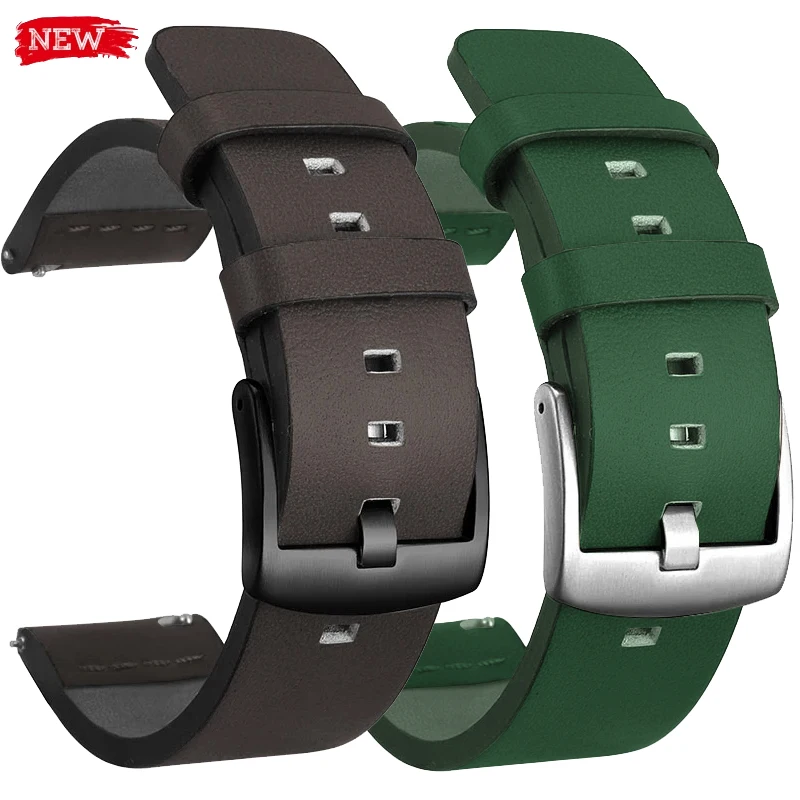 22mm High Quality Leather Watchband for Samsung Galaxy Watch 6 5 4 40mm 44mm Band Active 2 Gear S3 General Strap 18MM 20mm 24mm