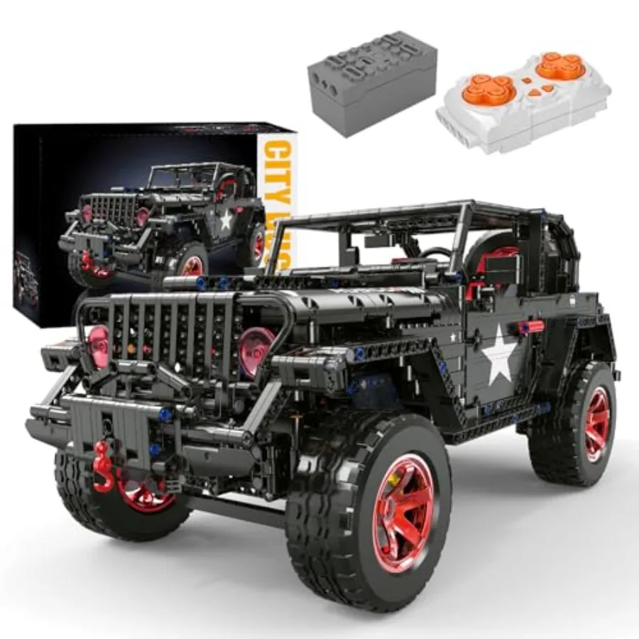 

RC Off-Road SUV Wrangler Black Warrior Building Kits 1/8 Scale Pickup Truck Car with Remote Control Lights Challenge Building B