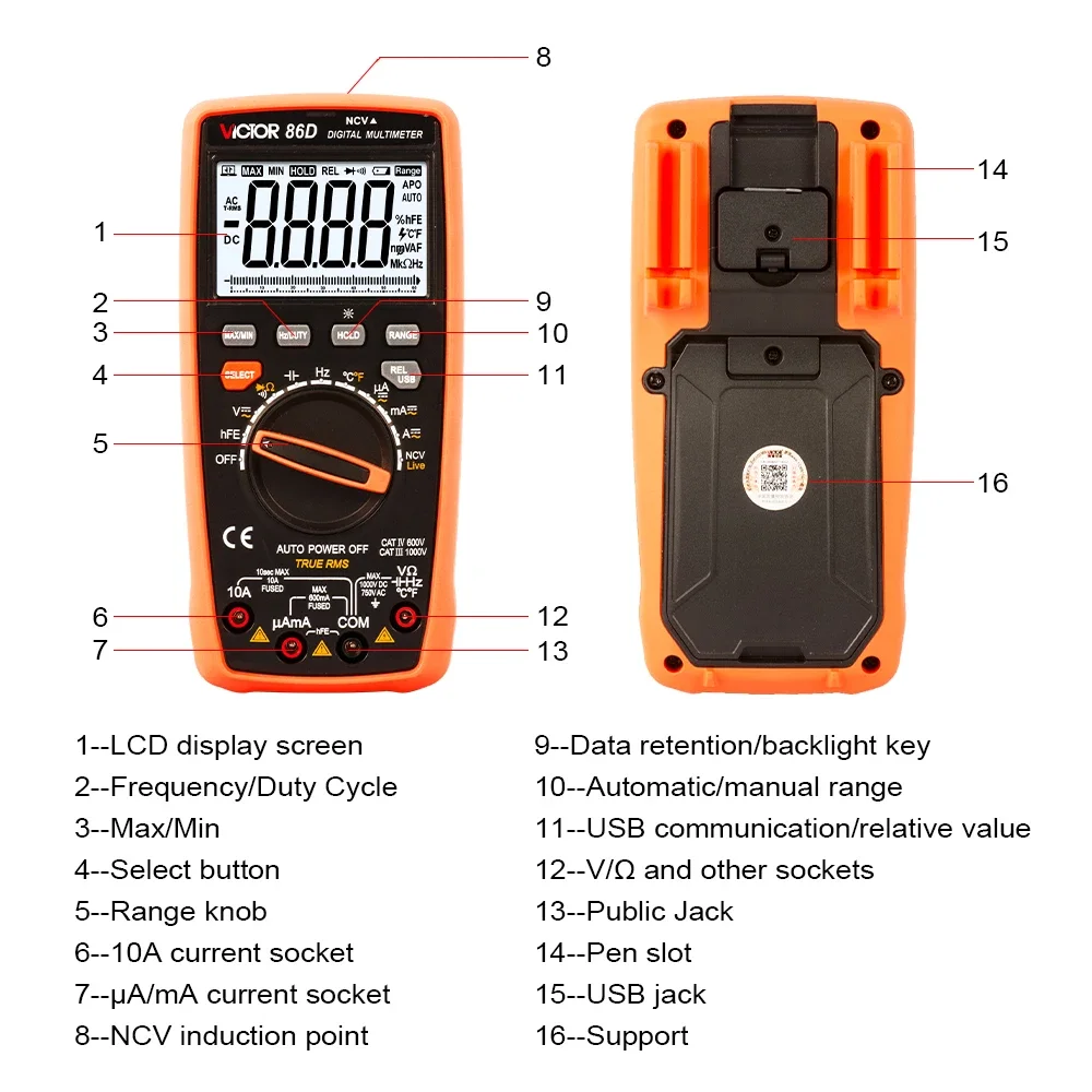 RUOSHUI 86 Digital Multimeter 22000 Counts Auto Range New Temperature Frequency Capacitor USB Tester Connect Transfer Polymeter