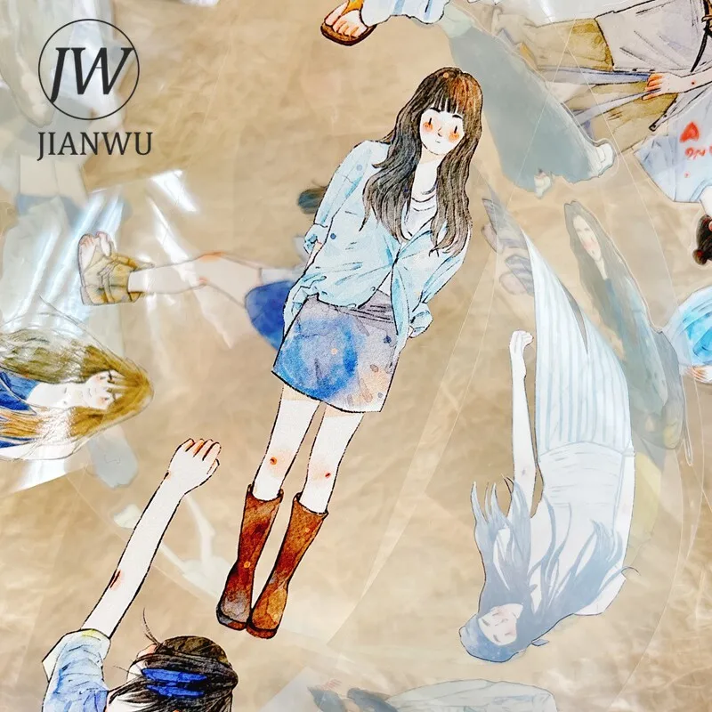 nastro-adesivo-pet-jianwu-con-personaggi-femminili-e-paesaggi-per-collage-e-scrapbooking-materiale-creativo-per-diari-e-cancelleria