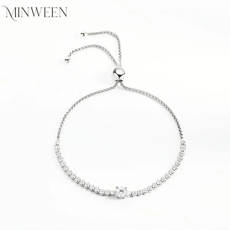 MINWEEN 5mm Moissanite Tennis Bracelet for Women Adjustable Full Diamond Jewelry 925 Sterling Silver Plated 18k Gold Men's Chain