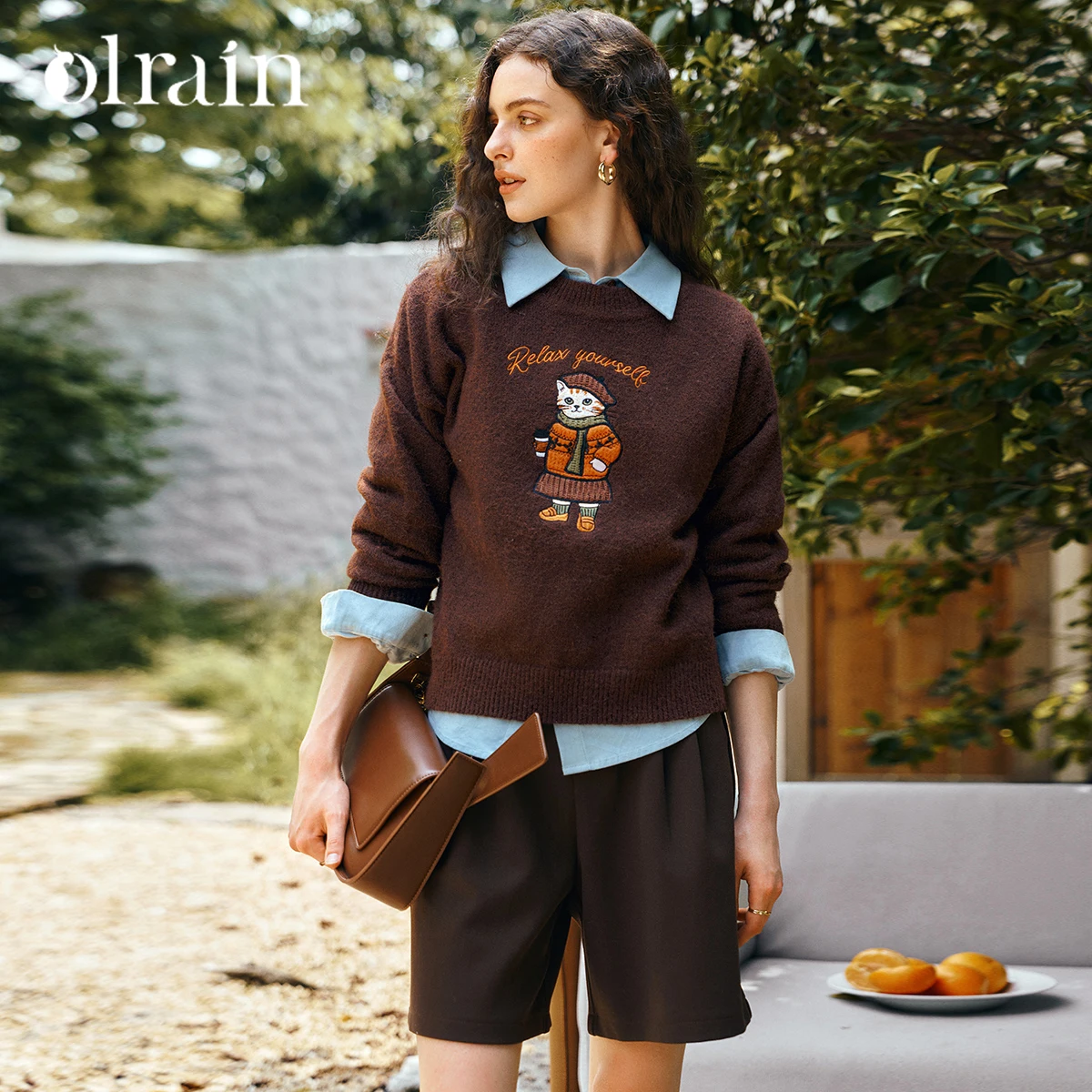 OLrain カジュアル長袖セーター 2025 秋の新楽しい刺繍ニットセーター O ネック通勤女性服 O57QZ001310