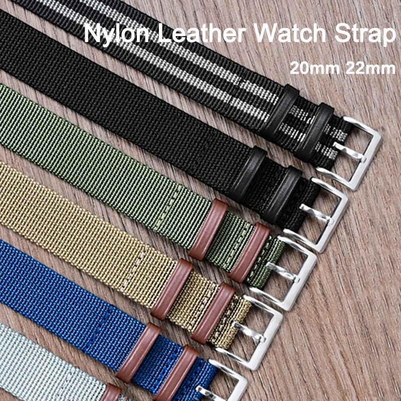 Nylon Leather Watch Strap 20mm 22mm Men Military Fabric Canvas Replace Watch Band Bracelet for Hamilton Khaki Field Series