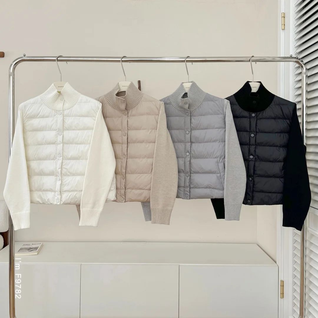 

Sli Knitted Stand Collar Cotton Jaet Women's Slimming Warmth Outerwear Autumn Winter New Arrival Simple Ele Splicing