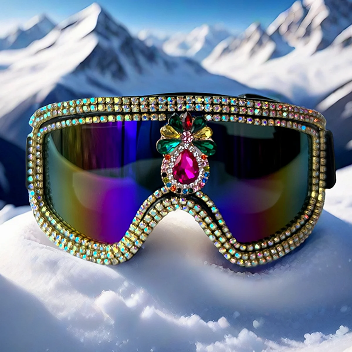 Vintage Gogle narciarskie Gogle przeciwmgielne Ochrona przed promieniowaniem UV Kolorowe soczewki Luksusowe gogle snowboardowe z kryształkami dla mężczyzn Kobiety Dorośli Yo