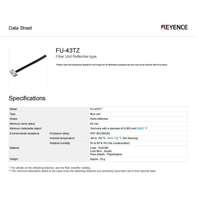 Оптоволоконный датчик FU-43TZ KEYENCE; плоский датчик, совершенно новый, подлинный