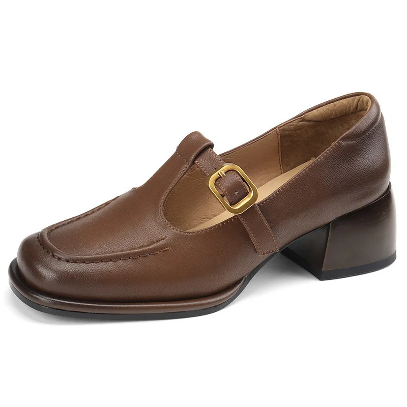 

Shoes for Women 2026 Fashion Spring and Autumn Women's Pumps Square Toe Mid Heel Shallow Mouth One Word Buckle Shoes Women