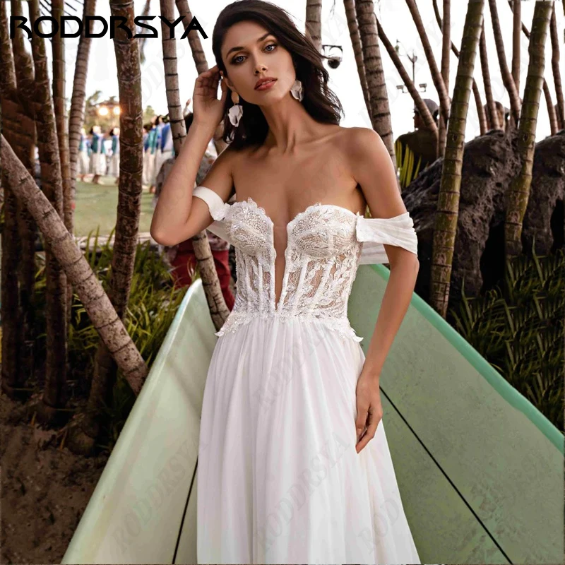 RODDRSYA Sweetheart a-line abito da sposa per donna elegante Chiffon Lace Up Backless abito da sposa senza maniche abiti Novias BodaSweetheart a-line abito da sposa per donna elegante Chiffon Lace Up Backless abito da