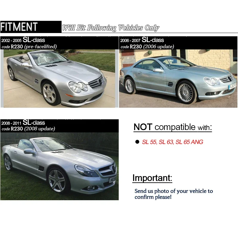 SL65-style Front Bumper GT Diamond 1-Fin ABS Radiator Grille for Mercedes Benz SL Class R230 2002 - 2011 SL350 SL500 SL550 SL600
