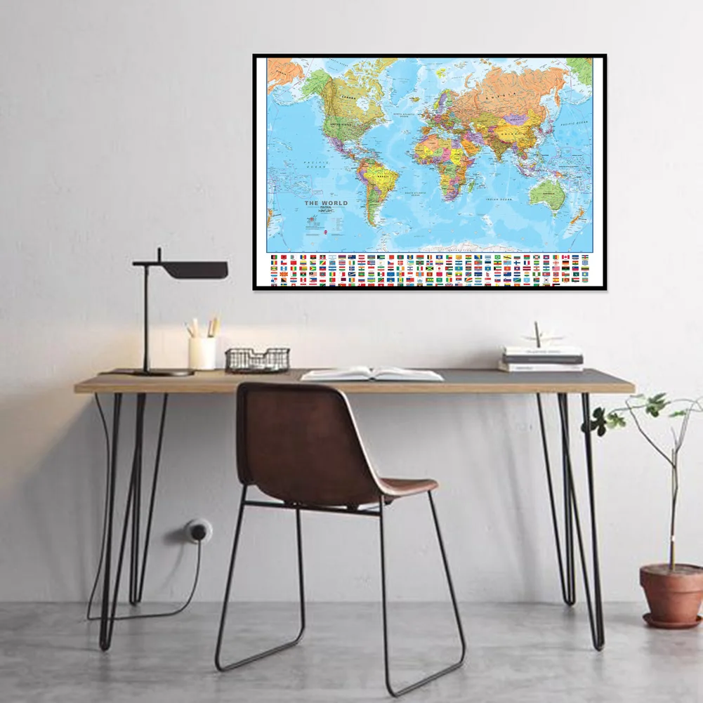 Mapa del mundo, cuadro decorativo colgante de 70x50cm, pintura en lienzo, póster artístico de pared e impresión, suministros escolares de oficina, decoración del hogar