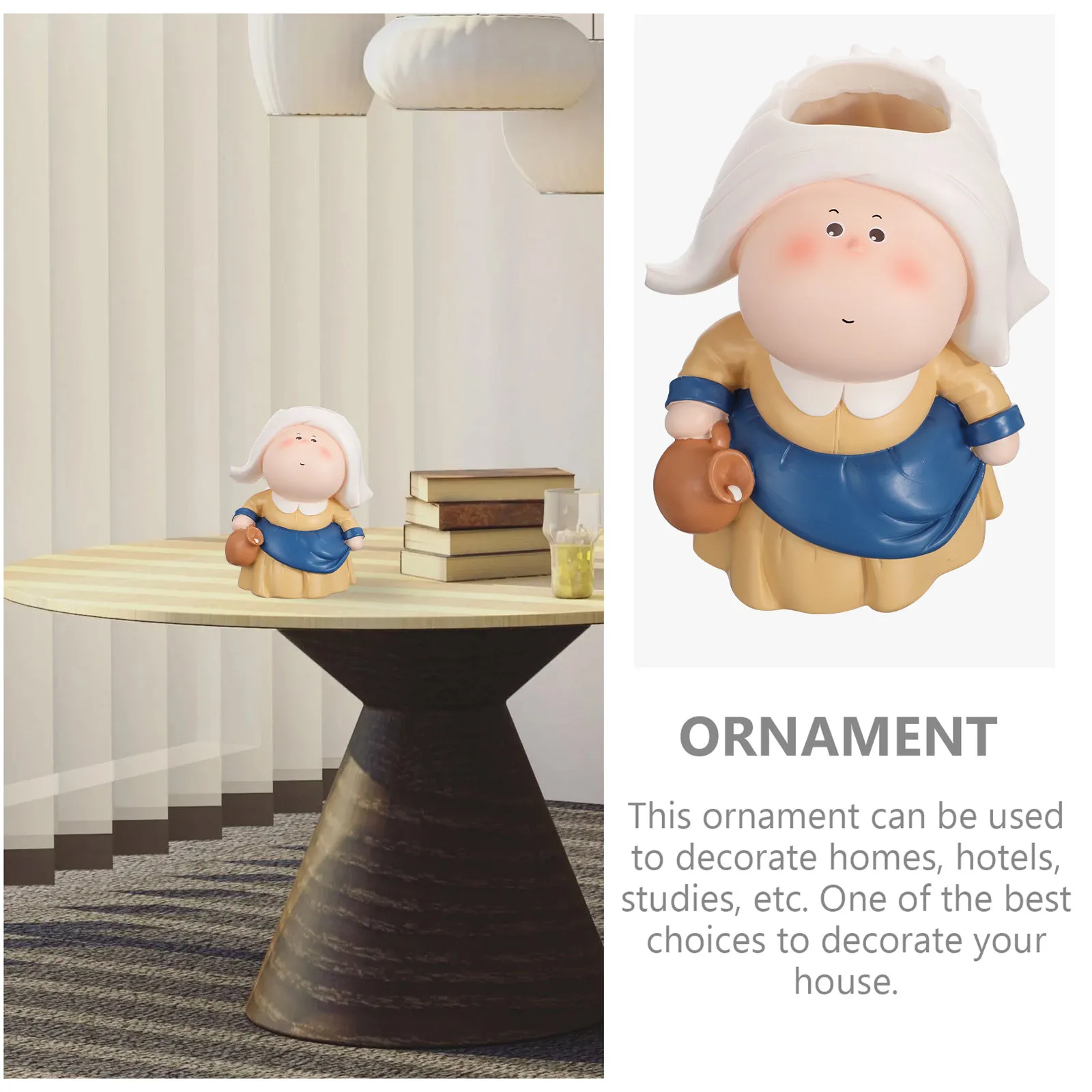Lovely Resin Maid Pen Holder Cartoon Desktop Organizer Creative Stationery Container Home Office Decor Gift Creative Pen Holder