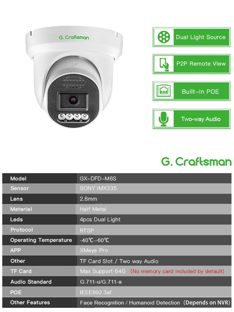 CN G.C D 6MP POE IP Camera,Wide Angle ,Dual Light Source ,Waterproof , CCTV Surveillance Security XMEYE - Image 2