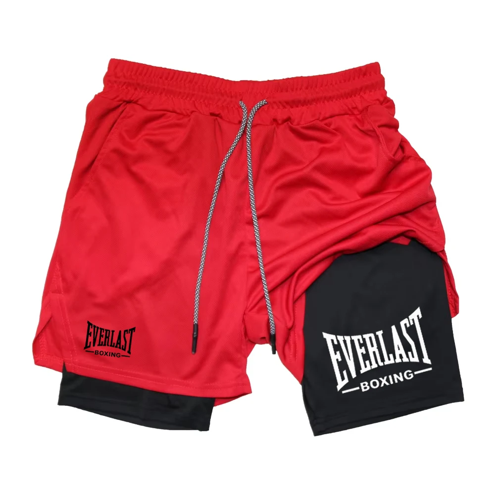 Eng anliegende Sportshorts für Herren, modische Sporthose mit Buchstaben-T-Aufdruck, doppellagige, schnell trocknende, atmungsaktive Sporthose