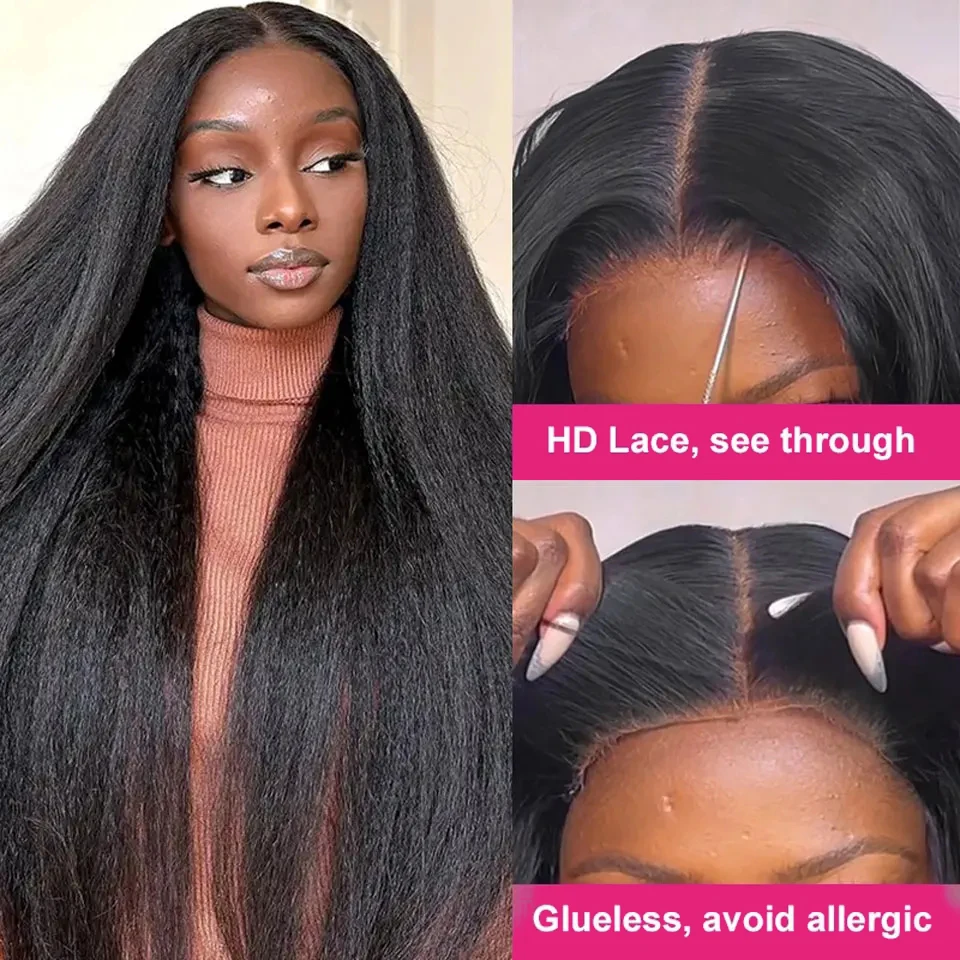 Kinky Straight 13x6 HD Lace Frontal Wig Human Hair Brazilian Glueless Yaki Preplucked 13x4 Lace Front Human Hair Wigs For Women